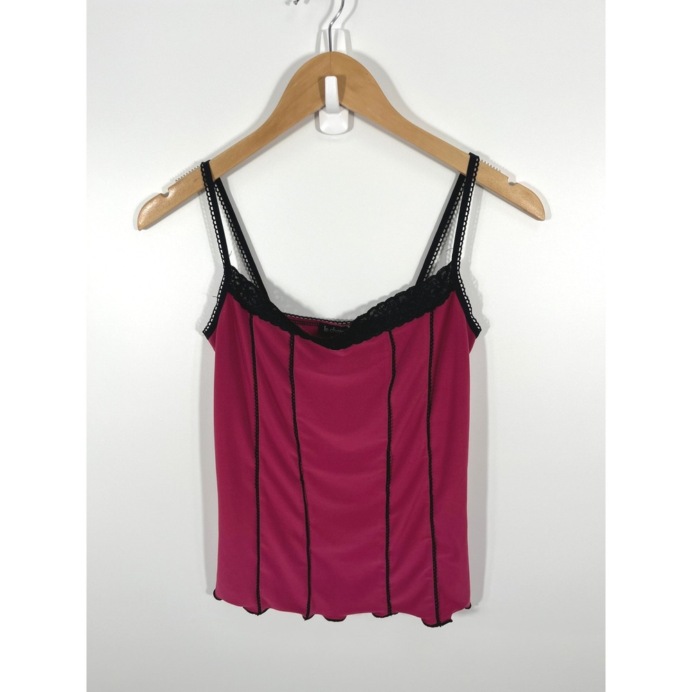 Vintage Y2K Womens Cami Top XS Pink Lace Going‎ Out Bratz Lettuce Hem